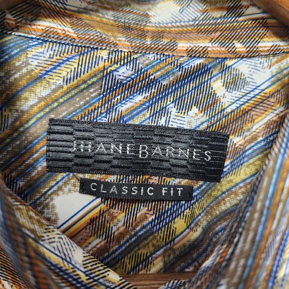 Jhane Barnes Mens Shirt Brown Geometric Classic Fit Long Sleeve Button Up Office - Picture 4 of 8